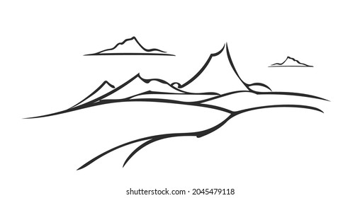 Vector mountains sketch landscape. Otline design