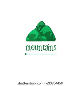 Vector mountains style cartoon logo for the game, mountain climbing, Hiking. Illustration on white background.