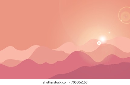 Vector mountains with sunset 