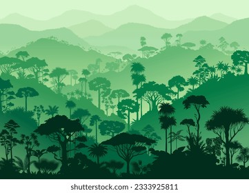 Vector mountains tropical rainforest Jungle background