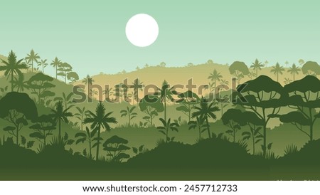 Vector mountains tropical rainforest Jungle background