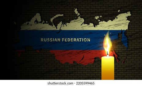 Vektorgrafik mit feuertem Wachs auf dem Hintergrund einer dunklen Karte der Russischen Föderation mit einer Ziegelwand. Tapete oder Poster