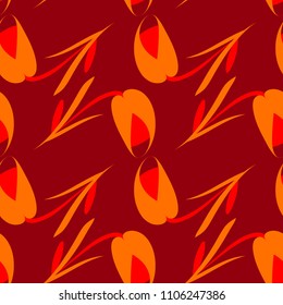 Vector mourning flowers and brick tulips on claret background. For paper and fabrics.
