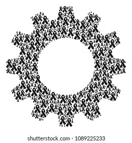 Vector mourning ribbon icons are composed into cog combination. Machinery design concept constructed with mourning ribbon components.