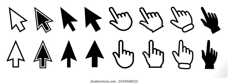 vector mouse cursor icon set. solid black mouse pointers set