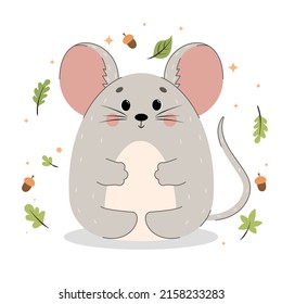 vector mouse , cute mouse isolated on white background, wild animals, cartoon mouse in flat style, rodents vector