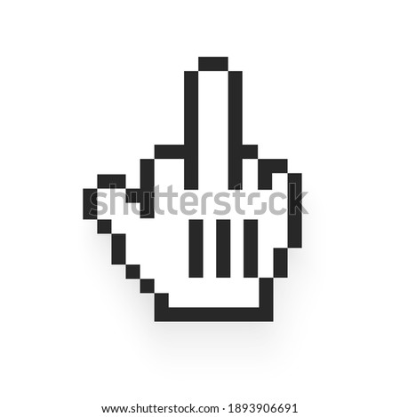 Vector mouse hand pixel icon cursor. Fuck you or fuck off gesture.