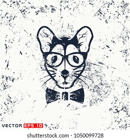vector mouse head, hipster face on grunge background