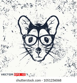 Vector mouse head, hipster face on grunge background