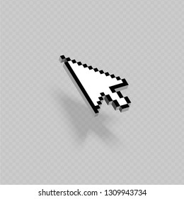 Vector mouse icon cursor pointer in three dimensions with shadow on transparent background.