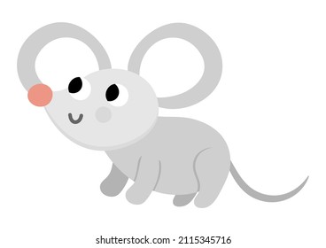 Vector mouse icon. Cute cartoon mousy illustration for kids. Farm animal isolated on white background. Colorful flat picture for children
