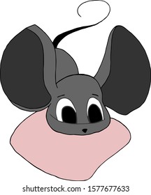 Vector mouse illustration on a pink pillow. The illustration is perfect for baby textiles, baby illustrations, diapers, pillows, postcards, wrapping paper, covers for phone