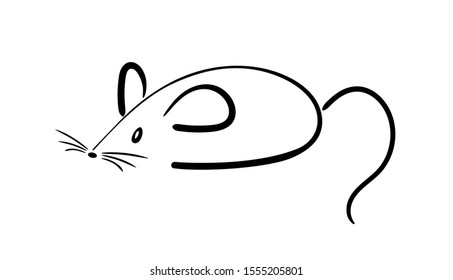 Vector mouse logo. Black and white Rat line icon isolated.