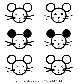 Vector mouse, rat head logo. Black and white  Set Rats line icon isolated. Linear style sign for mobile concept and web design. Chinese 2020 year of the rat symbol, Vector graphics.

