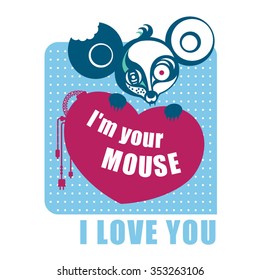 vector mouse steam-punk with heart frame and love text and technical element