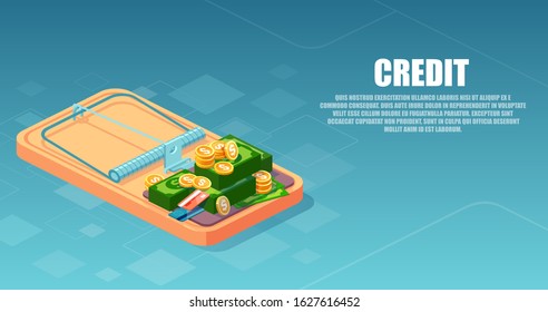 Vector of a mousetrap with money, dollar banknotes 