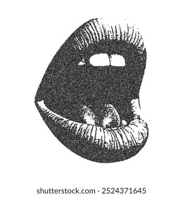 Vector mouth in scream trendy retro photocopy grain effect. Modern stipple dots texture for grunge punk y2k design.