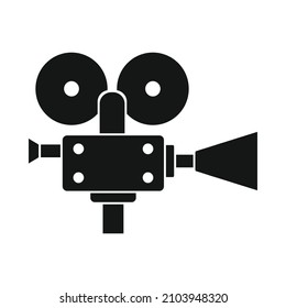 Vector movie camera black simple icon isolated on white