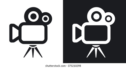 Vector movie camera icon. Two-tone version on black and white background
