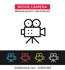 Vector movie camera icon. Video production, filmmaking. Premium quality graphic design. Modern signs, outline symbols, simple thin line icons set for websites, web design, mobile app, infographics