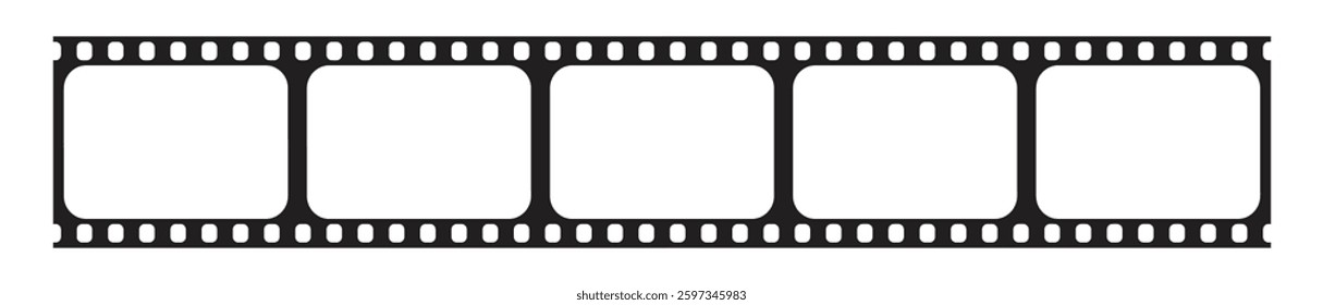 Vector Movie film long strip, seamless vintage filmstrip roll frame. Video or movie filmstrip overlay, cinema or photograph camera long film strip isolated on white background.