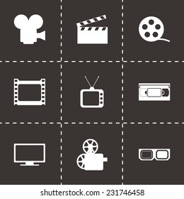 Vector movie icon set on black background