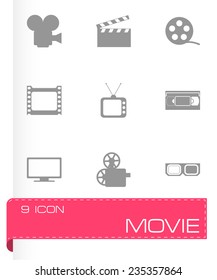 Vector movie icon set on grey background