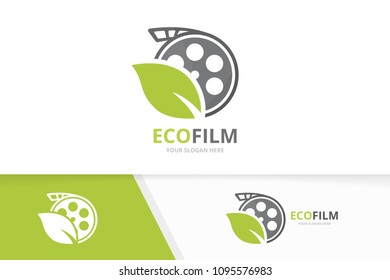 Vector movie and leaf logo combination. Cinema and eco symbol or icon. Unique film and organic logotype design template.
