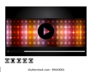 Vector movie player interface with shiny lights on black