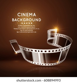 Vector movie poster with film 35mm roll, vintage cinema background. Event film festival banner, illustration of 35mm film strip on festival cinematography poster