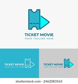 Vector movie ticket logo, combination ticket symbol with play icon, for cinema ticket logo