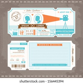 Vector Movie Ticket Wedding Invitation Design Template