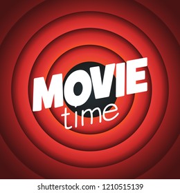 Vector movie time background with cinema Red Curtains and projector lights. Movie backdrop with text place.