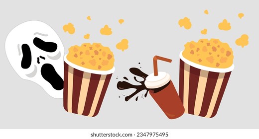 Vector Movies of terror secrétame, popcorn and soda