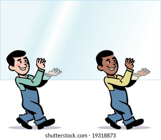 vector moving men carrying glass