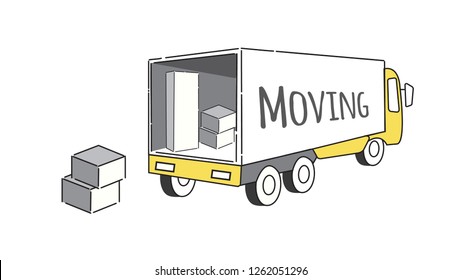 Vector Moving truck and cardboard boxes illustration. Moving House concept. Transport company concept. - stock vector