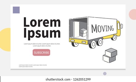 Vector Moving truck and cardboard boxes illustration. Moving House concept. Transport company concept. - stock vector