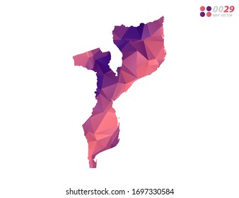Vector of Mozambique map colorful polygon red triangle mosaic with white background. style gradient.
