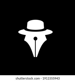 Vector mr pen writer, Fountain pen with hat logo icon design illustration