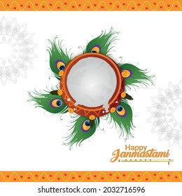 Vector mud makhan mataki para feliz tarjeta de celebración krishana janmashtami