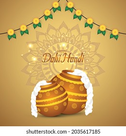 Vector mud makhan mataki for happy krishana janmashtami celebration card