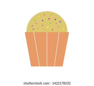 Vector of a muffin with colorful topping. Pastry. Sweet desert. Cupcake.