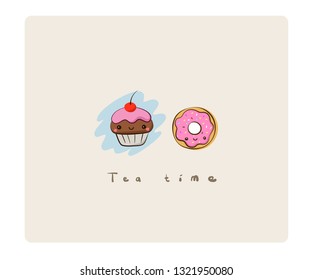 Vector muffin and donut cute icons