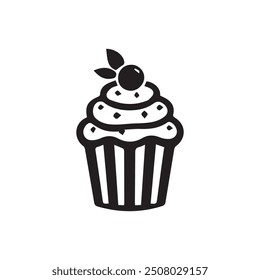 Vektormuffin-Silhouettensymbol, Illustration, Cupcake einzeln auf Weiß.