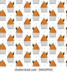 Vector Muffins Seamless Pattern. Cakes, Sweets.