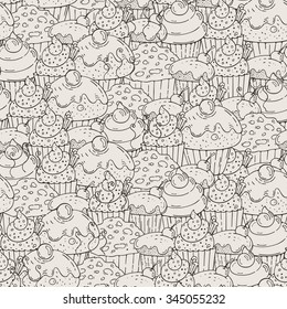 Vector Muffins Seamless Pattern. Cakes, Sweets.