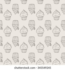Vector Muffins Seamless Pattern. Cakes, Sweets.
