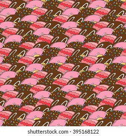 Vector Muffins Seamless Pattern. Cakes, Sweets. Candy wrappers, cups and cream.
