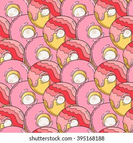 Vector Muffins Seamless Pattern. Cakes, Sweets. Candy wrappers, cups and cream.