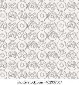 Vector Muffins Seamless Pattern. Cakes, Sweets. Candy wrappers, cups and cream.